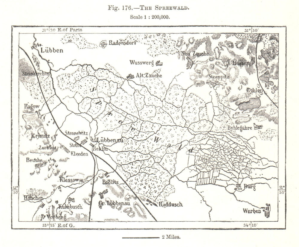 The Spreewald. Lübben. Germany. Sketch map 1885 old antique plan chart